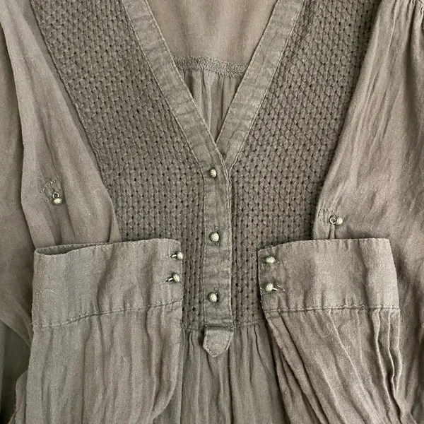Zara TRF Button‎ Front V-Neck Long Sleeve Womens Size XS Gray Boho Minimalist - Image 7