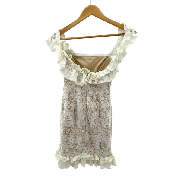 Here Comes The Sun‎ White Floral Lace Ruffle Mini Dress Off Shoulder Boho Bridal - Image 4
