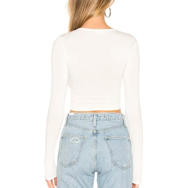 Superdown White Wrap Crop Top XL Cotton Long Sleeve Plunging Matilda Revolve NEW - Image 2