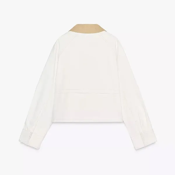 Zara Cream Zip-Up Cropped Jacket with Beige Collar - Image 7