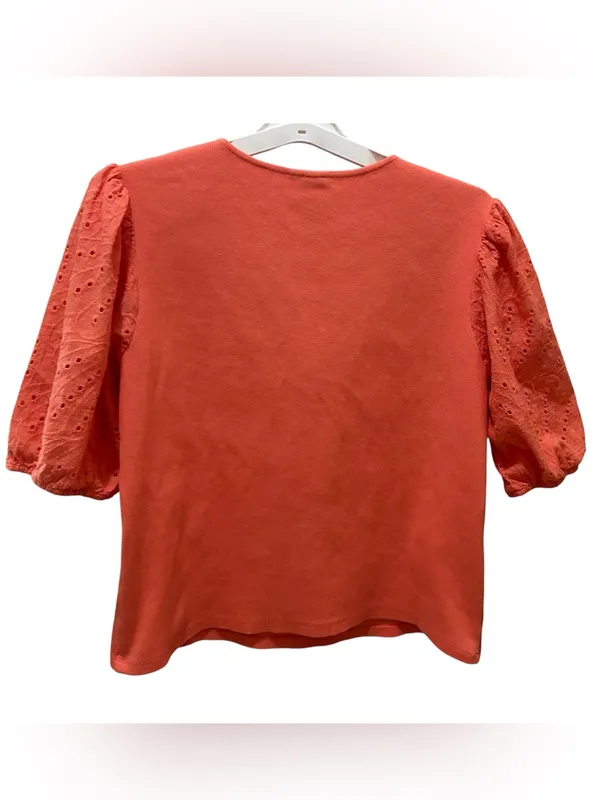 Dolan Anthropologie Coral Eyelet Puff Sleeve Blouse size XL - Image 3