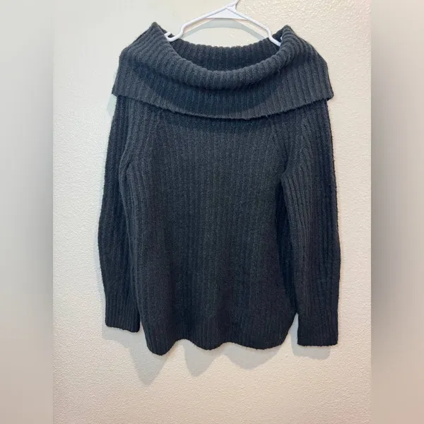 Madewell Cotton-Blend Off-Shoulder Black Wool Cotton Sweater Size‎ XS - Image 5