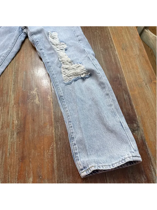 Levi's Wedgie Straight Light Blue Distressed Jeans Womens Size 26 - Image 5