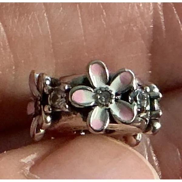 Pandora S925 Pink Daisy Flower Clip Charm Sterling Silver Enamel CZ - Image 2