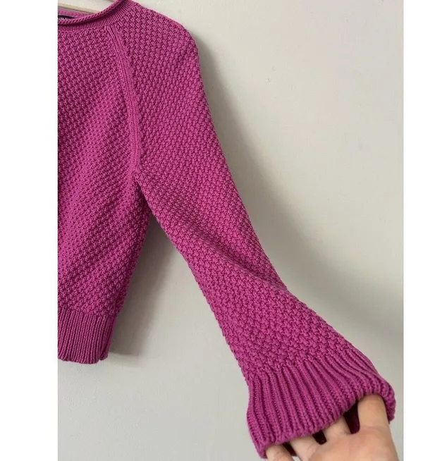 Lauren Ralph Lauren Pink Cotton Waffle Knit Sweater Size Medium Preppy Chic - Image 12
