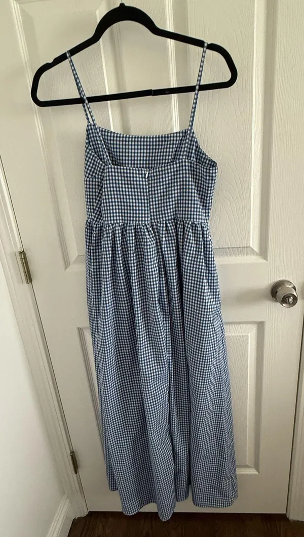Blue and white gingham maxi dress from a boutique NWT! Size small Payed $82 - Image 2