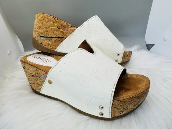 Bussola Formentera Sandals Womens 37 Strappy Wedge Heel Embossed Leather Artisti - Image 2