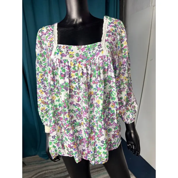 Hope & Harlow Floral‎ Print Square Neck Long Sleeve Blouse Top L - Image 2