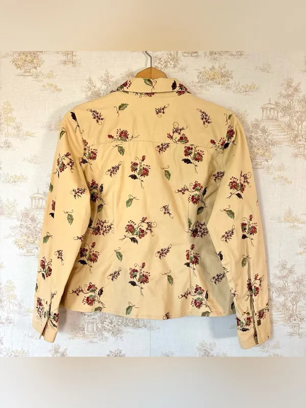 Y2K Christopher & Banks Butter Yellow Floral Embroidered Cottagecore Jacket L - Image 4