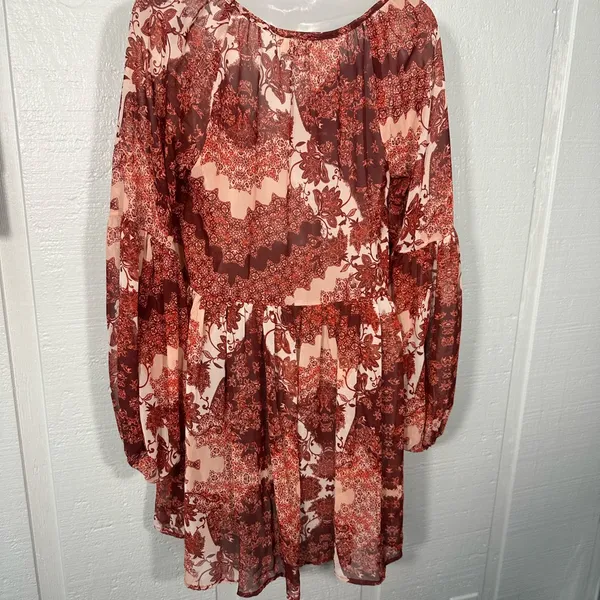 Show Me Your MuMu Red and Pink Floral Tunic Dress Size Small EUC - Image 5