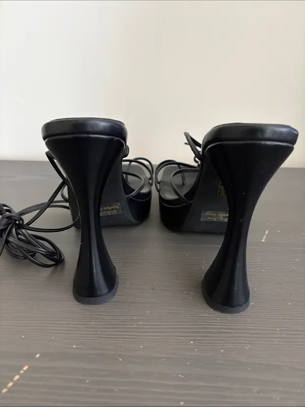 Jeffrey Campbell Primadonna strappy lace-up Platform block heels black size 9 - Image 8