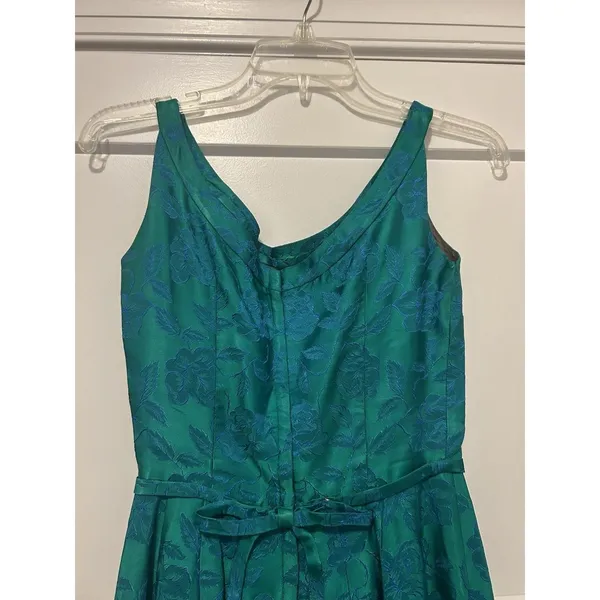 Vintage 1950's Original blue green brocade form fitted long gown Costume Theater - Image 6