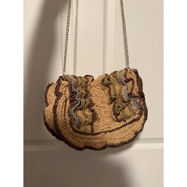 Maeve Anthropologie Raffia‎ Ruffle Clutch Crossbody Purse Resort Beach Vacation - Image 2