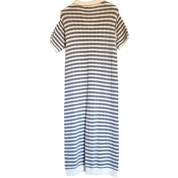 Miou Muse Striped Open Knit Midi‎ Dress Collared Blue/White Size M NEW Nautical - Image 8