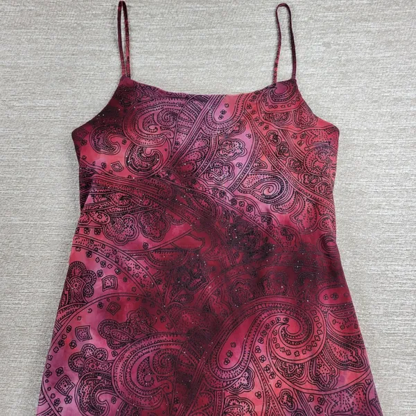 My Michelle Asymmetrical Slip Dress Large Red Glitter Y2K Paisley Fairy Grunge - Image 5