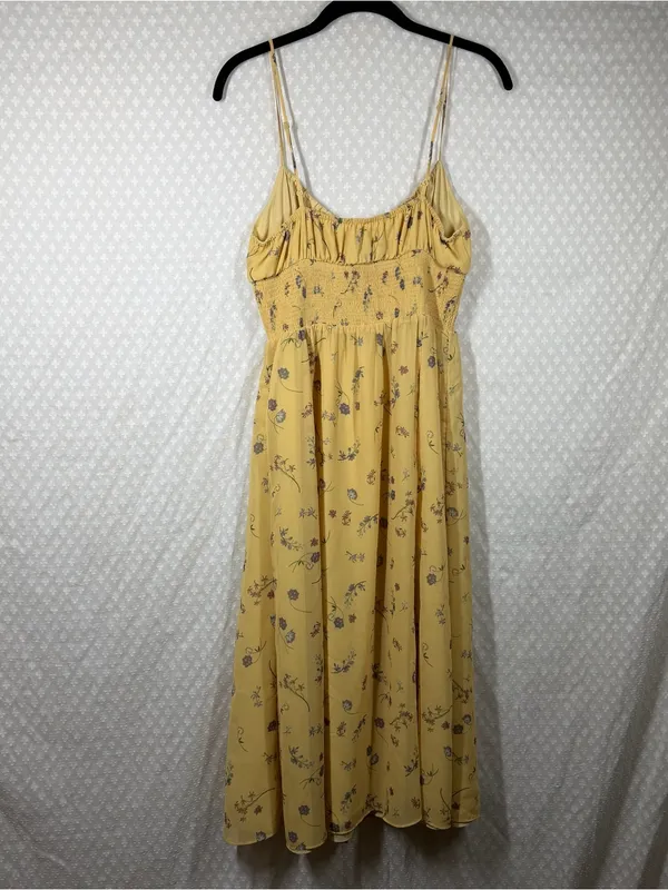 Aritzia Wilfred Yellow Floral Genoa Smocked Milkmaid Midi Dress - Image 6