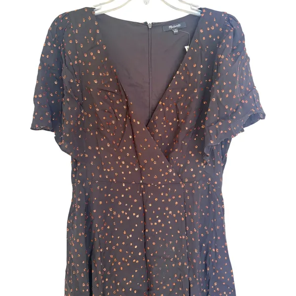 Madewell‎ Metallic Copper Clipdot Wrap Mini Dress Black Womens 12 NEW - Image 4