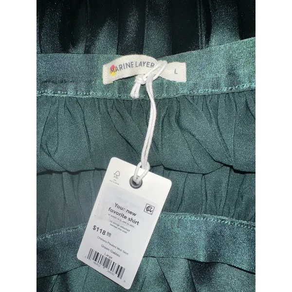 NWT Marine Layer Chelsea Pleated Midi Skirt Green Gables Size Large Defect - Image 8