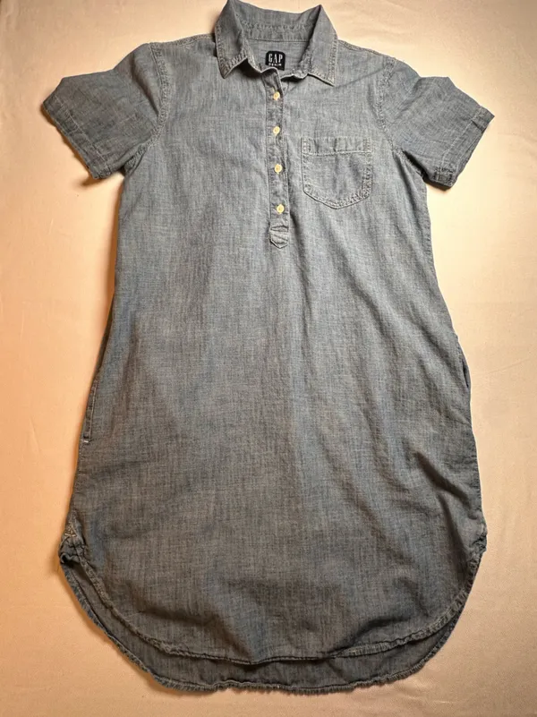 Gap Denim Chambray Shirt Dress Womens Small Blue 100% Cotton Casual - Image 9