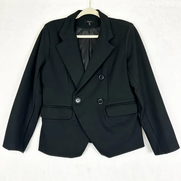Quince Ultra Stretch Ponte Double Breasted Blazer Size Medium Black Minimalist - Image 3
