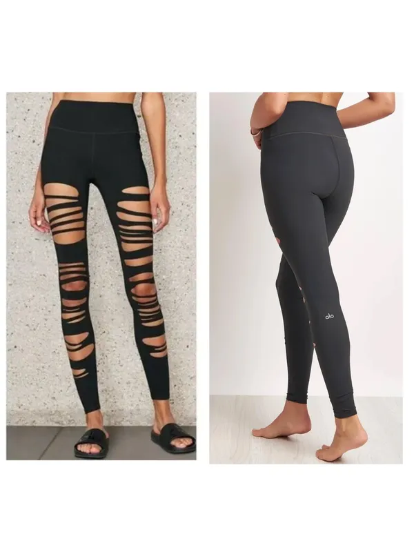 Alo Yoga High Waist Extreme Ripped Warrior Leggings Black Edgy Destroyed XXS - Image 2