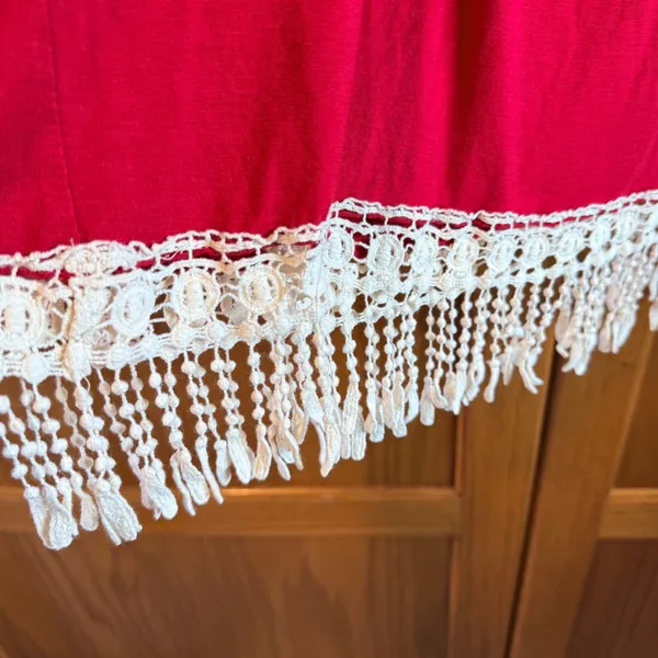 R. Rouge Vintage Red Boho Crochet Fringe Tunic Top Large Flapper - Image 8