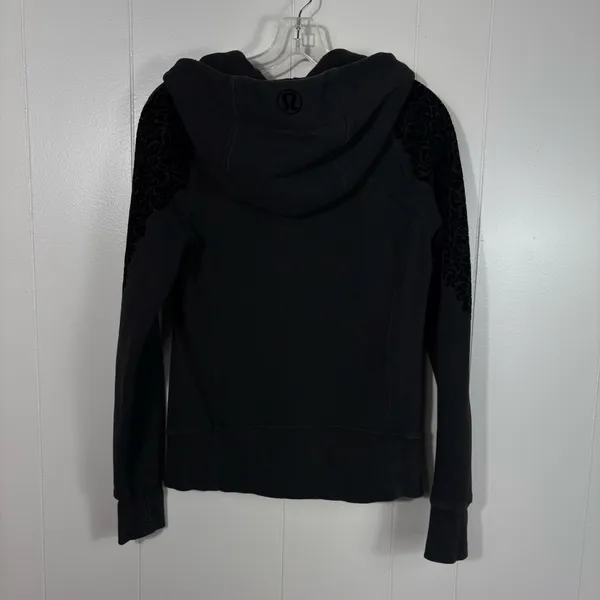 Lululemon Embroidered To You Black Full Zip Velvet Floral Shoulder Hoodie Jacket - Image 6