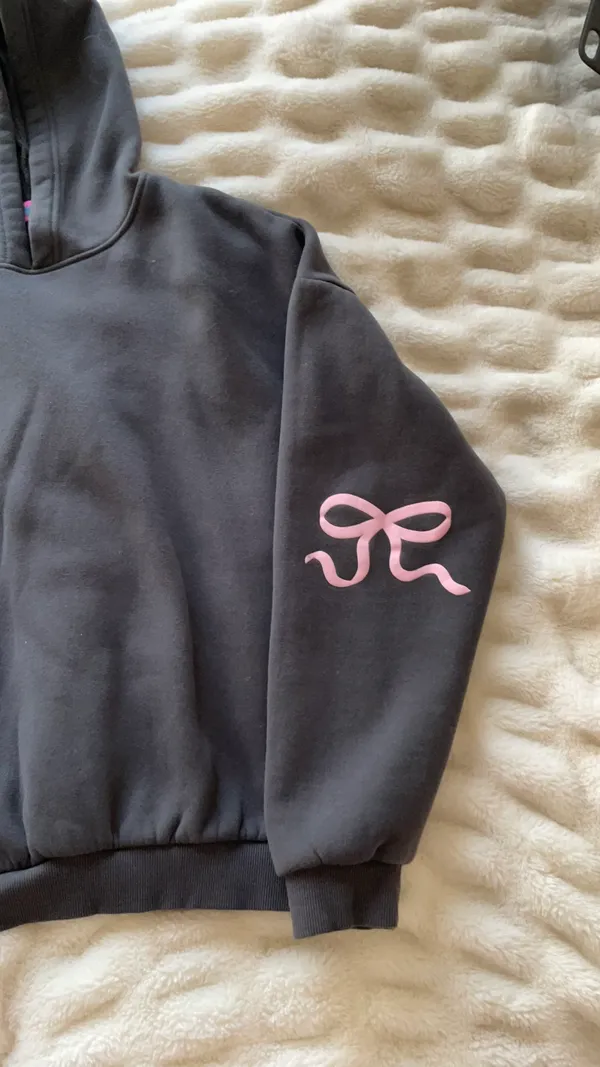Edikted gray and pink bow hoodie - Image 4