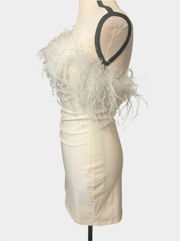 Alyce Paris 4524 White Feather Strapless Bodycon Mini Dress Size 00 Bridal Party - Image 5