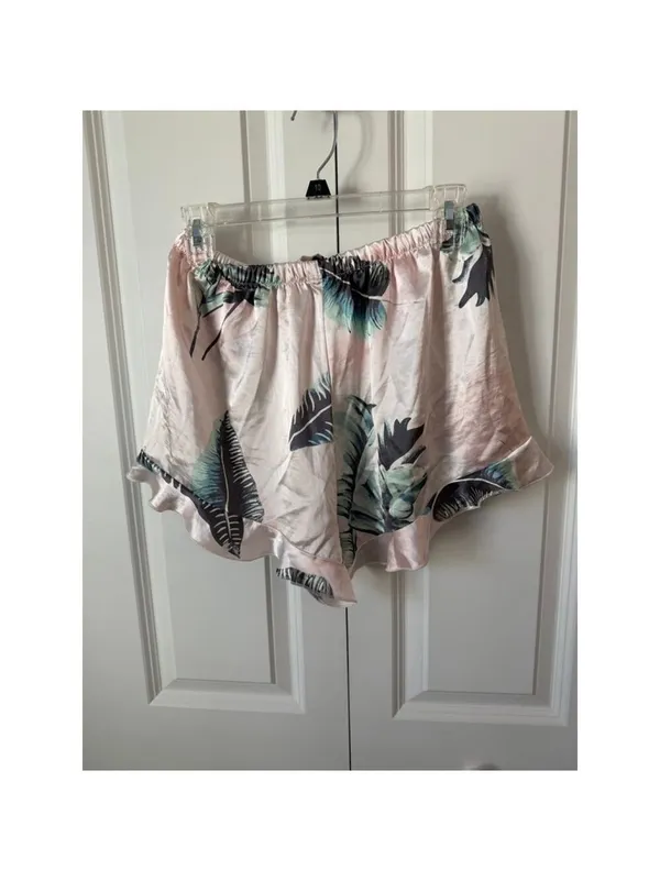 SAPJON L Pink & Green Leaf Print Pajama Set Size L - Image 5