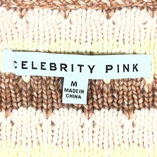 Celebrity Pink‎ Striped V Neck Crop Cardigan Sweater Women M Rose Button Front - Image 7