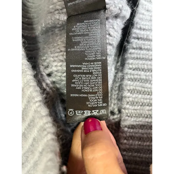 REISS Myla Oversized Cable Knit Turtleneck Sweater Gray Wool Alpaca Medium Cozy - Image 7
