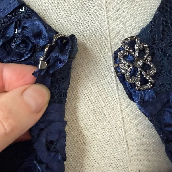 Cachet Dark Blue 2pc Formal Jacket Tank Soutache Sequin Rhinestone Clip 6 - Image 6