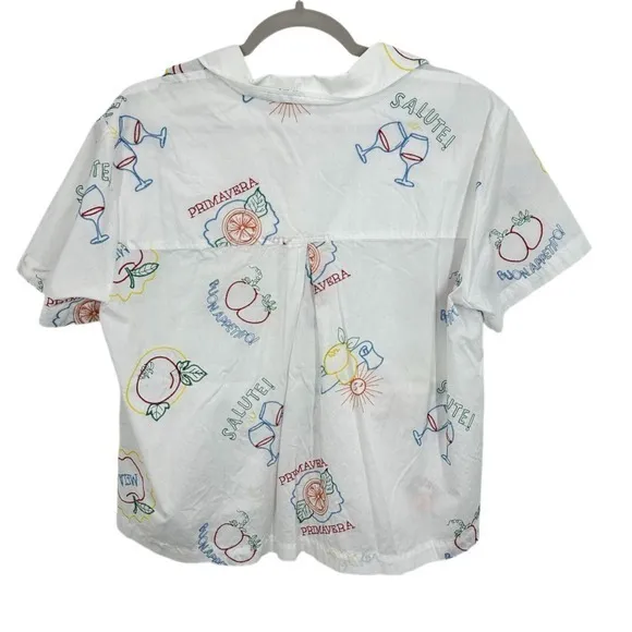Jane‎ and Delancey White Embroidered Fruit Wine Sun Button Up Shirt Beachy Vacay - Image 2