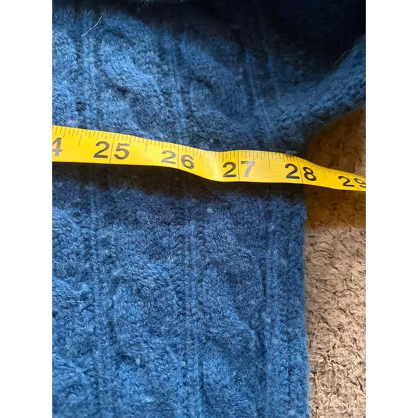 Ann‎ Taylor 100% Cashmere Sweater XL Teal Blue Cable Knit Mock Neck Pullover - Image 4
