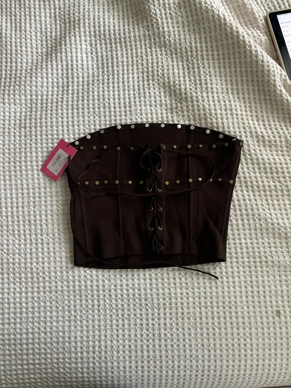 NWT Edikted Darcy Studded Lace Up Corset medium - Image 4