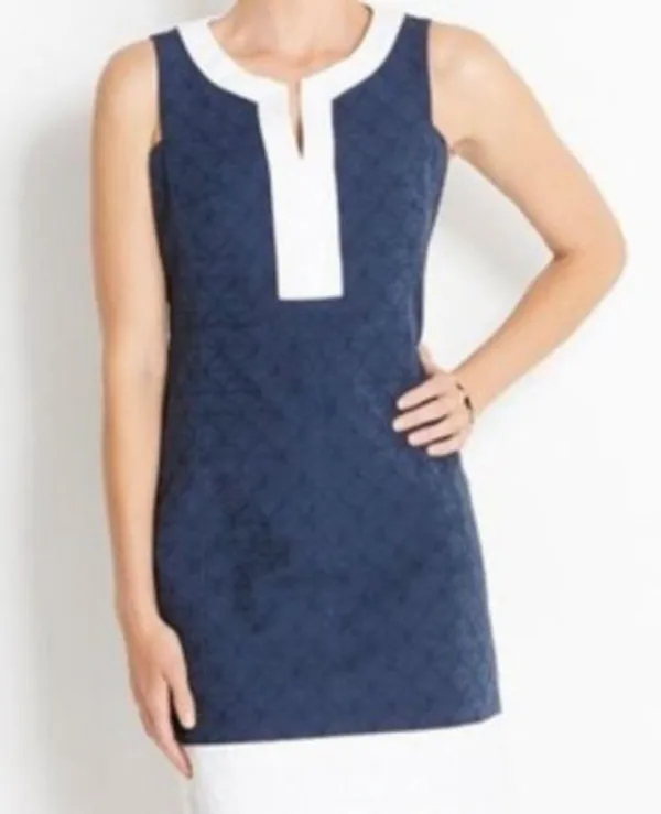 Vineyard Vines Navy and White Sleeveless Dress - Image 4