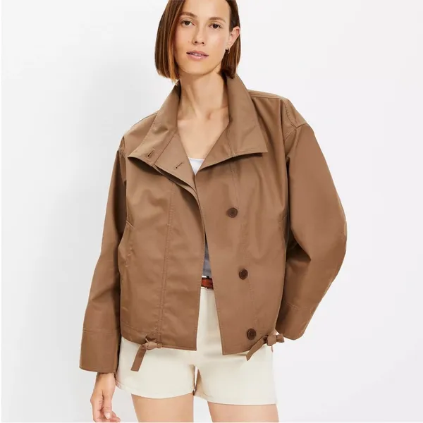 LOFT Twill Anorak Cropped Jacket Neutral Tan Brown Size Small - Image 2