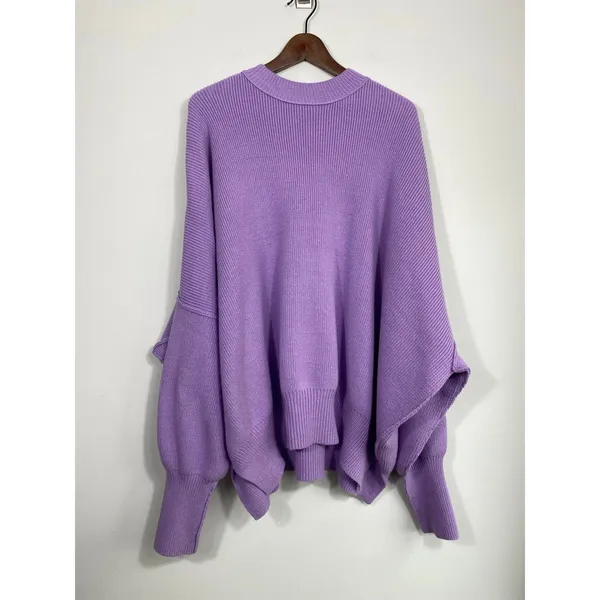 Free People Purple Ribbed Knit Oversized Balloon Sleeve Sweater M - Image 2