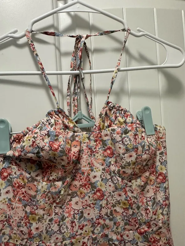 Halter Top Pink Maxi Floral Dress - Image 2