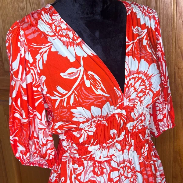 Abel the Label Floral Print Puff Sleeve Smocked Waist Mini‎ Dress Size Medium - Image 4