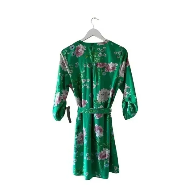 Anthropologie Daniel Rain Green Floral Print 3/4 Sleeve Tie Dress SZ M #2194 - Image 6