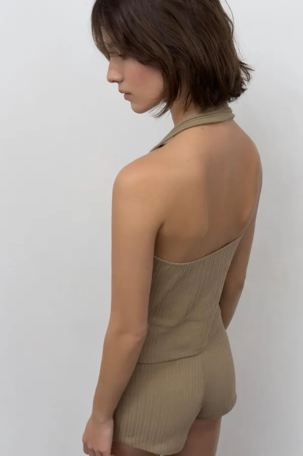 BNWT Zara Olive Green Brown Button Rib Halter Top  - Image 6