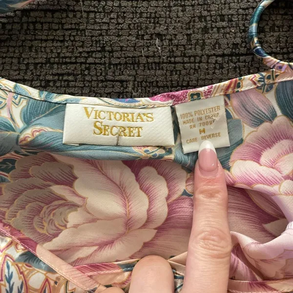 Vintage Victorias Secret Floral Satin Ruffle Teddy Bodysuit Sz Medium‎ - Image 5