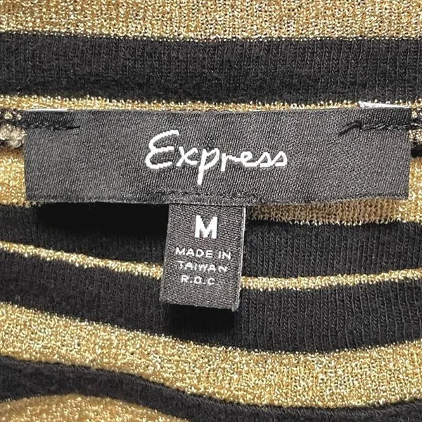 Express‎ Womens Striped Long Sleeve Crew Neck Top Gold Metallic Black Size M - Image 5