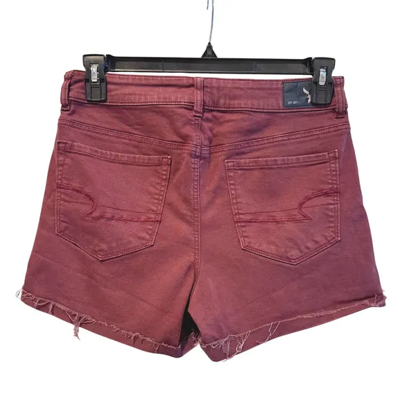 American Eagle‎ Outfitters Hi-Rise Super Stretch Burgundy Red Shortie Shorts 10 - Image 3