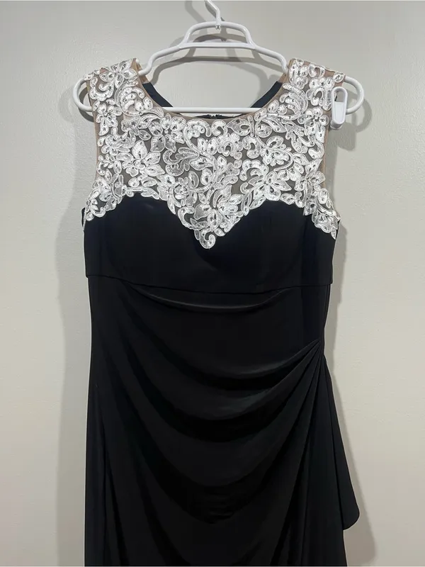 Alex Evenings Black Ruched Ruffle Dress Size 6 - Image 2