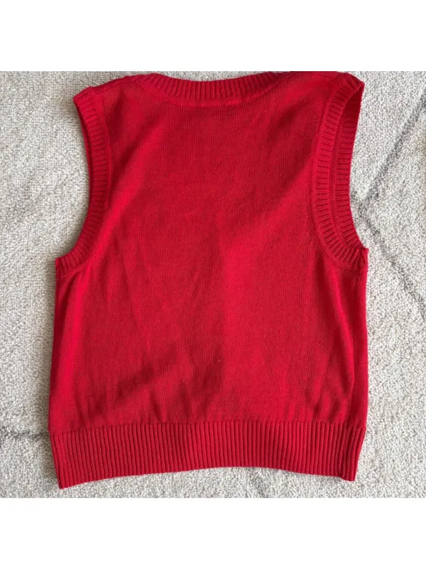 GAP Red Button Front Sweater Vest Preppy Y2K Knit Back-to-School - Image 6