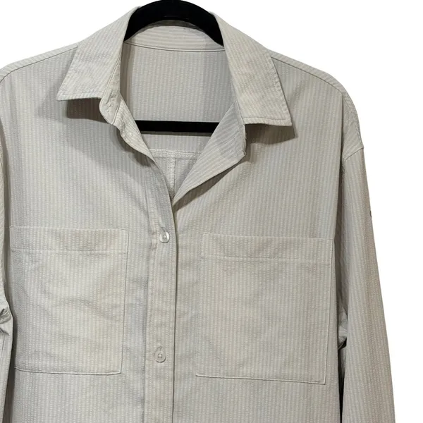 Alo Yoga Womens Pinstripe Long Sleeve Button Down Shirt Grey White Athleisure - Image 3