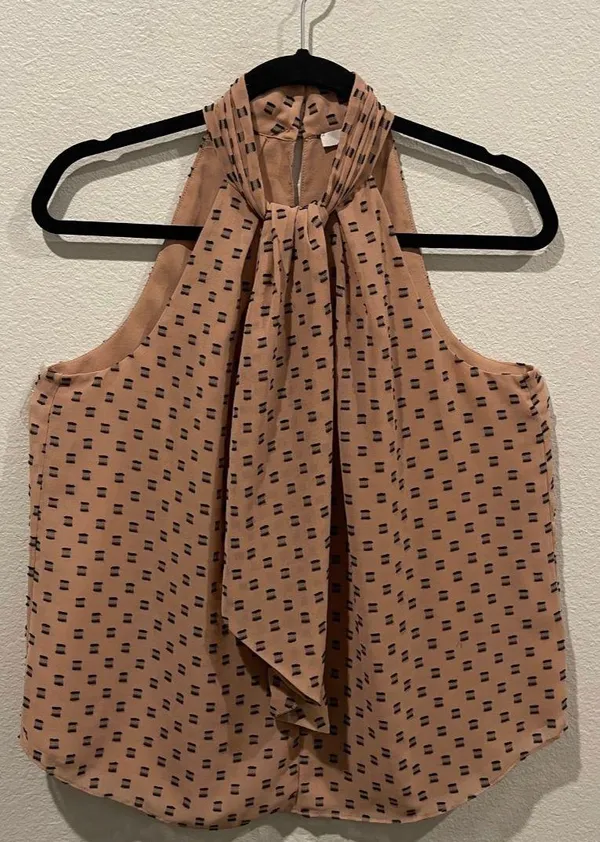 Joie Leikyn Sash Tan Black Halter Blouse - Image 3